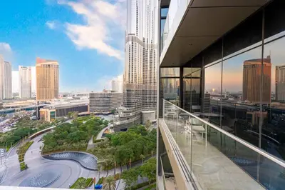 a view of a city from a building at Family 3BR Flat Free Parking, Gym, Pool & Burj Views in Dubai