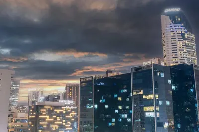 a view of a city skyline with tall buildings at FIRST CLASS 2BR Luxury Urban Escape in Dubai