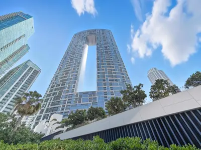 a tall building with a obelisk at Stylish 1BR apartment in Address Beach Residence in Dubai