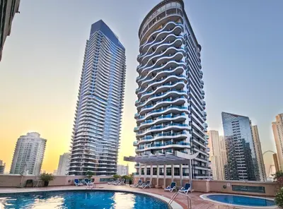 a view of two tall buildings in a city at EasyGo- Comfy STU in Dubai Marina -Zum04 in Dubai