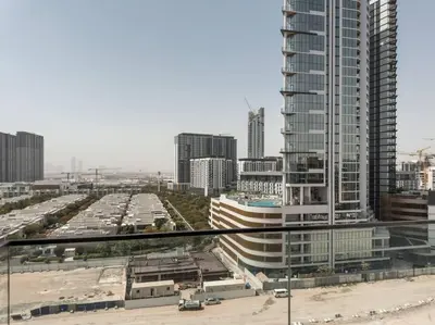 a view of a large city with tall buildings at Newly Furnished Studio Azizi Riviera 37 Al Meydan in Dubai