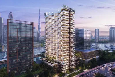 a rendering of a tall building in a city at Livbnb-Classy 2B with Jacuzzi & BurjKhalifa View in Dubai