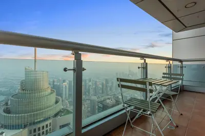 a balcony with a view of a city at Dubai Marina FLOOR 89 - AMAZING VIEWS in Dubai