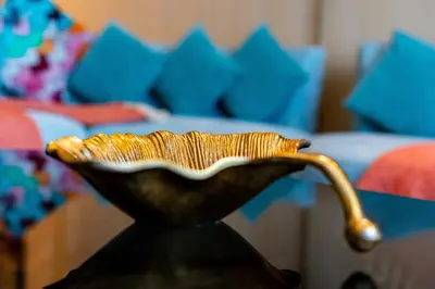 a bowl sitting on top of a table at Superluxury Apartment in FIVE Palm, Pool & Beach Access in Dubai
