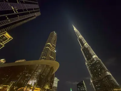 a view of the tallest building in the city at The View of a Lifetime - Luxury Living with Full Burj Khalifa & Fountain Show in Dubai