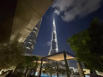 a view of the shanghai tower from a building at Iconic Views - Exclusive Burj Khalifa & Fountain Views from Every Angle in Dubai