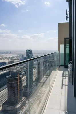 a view of a city from the top of a building at Cozy 1-BR in the heart of Dubai with skyline views in Dubai