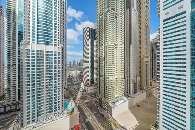 an aerial view of a city with tall buildings at Spacious 1 BHK in Marina Heights in Dubai