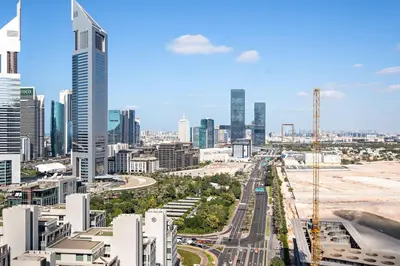a view of a city skyline with tall buildings at Silkhaus Sky Gardens Chic Studio in DIFC Living in Dubai
