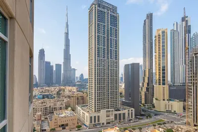 a view of a city skyline with tall buildings at Frank Porter - Burj Views West in Dubai