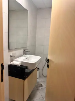 a bathroom with a sink and a mirror at Close to burj khalifa nice place in Dubai