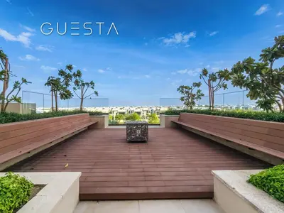 a view from the top of a wooden walkway at Collective Tower, Dubai Hills Estate in Dubai