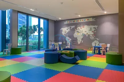 a childrens waiting room with a world map on the wall at Elegant 1BR in 5242 Tower 1, Dubai Marina by Deluxe Holiday Homes in Dubai