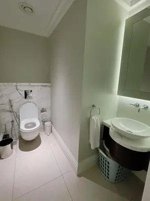 a bathroom with a toilet and a sink at Apt Dubai Downtown in Dubai