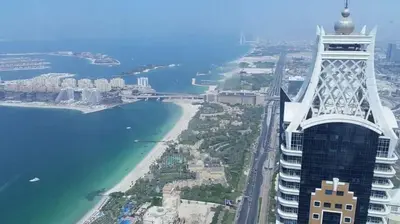 an aerial view of the eiffel tower and the beach at Marina Sea View,Elegant and Spacious - High Floor in Dubai