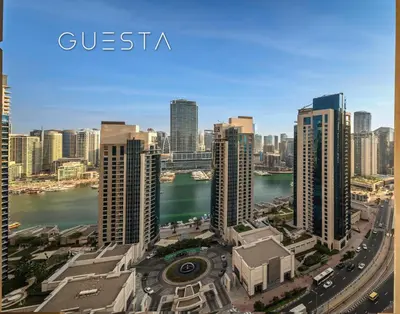 a view of a city with a river and buildings at Jumeirah Beach Residence - Rimal 6, Dubai Marina in Dubai