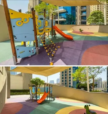 two pictures of a playground with a slide at White Sage Spacious 1BR at Marina Promenade in Dubai