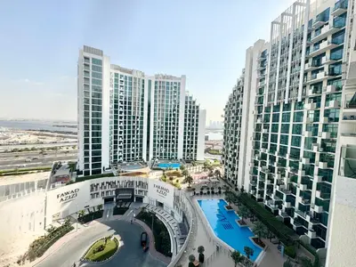 an aerial view of a hotel with tall buildings at Creek view studio deleguest in Dubai