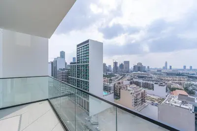 a view of a city from the top of a building at Smart living I High speed wi-fi I City view in Dubai