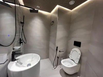 a bathroom with a toilet and a sink and a shower at Dubai Gate 1 in Dubai