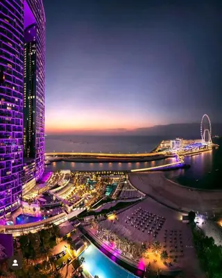a view of a city at night at Luxury Escape w Stunning Views Address JBR 1BR in Dubai