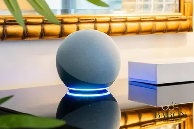 a blue vase sitting on top of a table at The Classic in Dubai