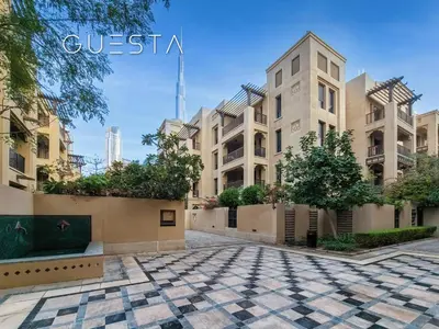 a street view of a building in a city at Zaafaran 1 by Emaar, Downtown Dubai in Dubai