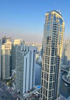 a view of a city with tall buildings and a river at Ahlan Premium Luxury Marina Cityview JBR in Dubai