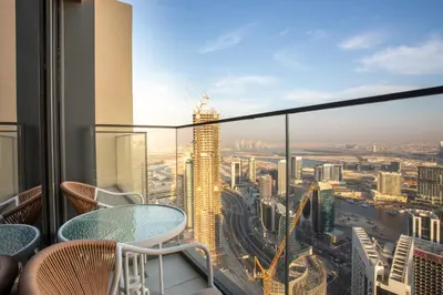 a view of a city from the observation deck of a skyscraper at Prime Downtown Location 2BR Apt Burj Royale in Dubai