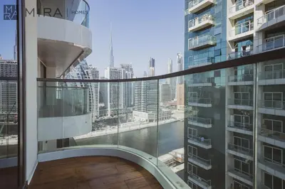 a balcony in a building with a view of a city at Mira Holiday Homes - Newly 2 bedroom with balcony in Business Bay in Dubai