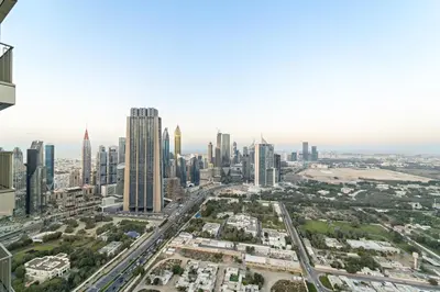 an aerial view of the city of dubai at Elegant 2BR in Downtown Dubai l Walk to Dubai Mall in Dubai
