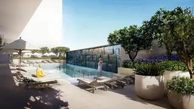 a rendering of a swimming pool in a resort at Grand Millennium Business Bay in Dubai