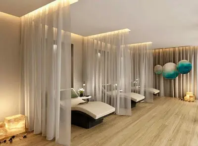 a room with two beds and two sinks in it at Downtown Skyline & Burj Khalifa Views Dubai in Dubai