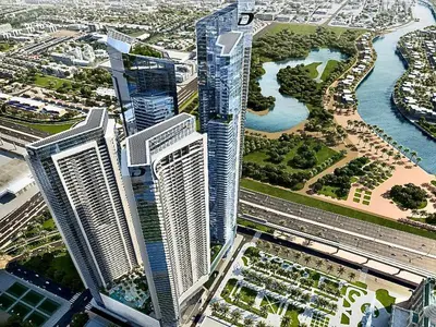 an overhead view of a city with tall buildings at Aykon City Tower I Birds Eye View in Dubai