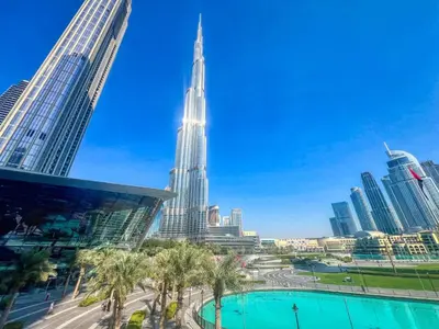 a view of the burj khalifa in dubai city at The Smart Concierge - Signature Grande in Dubai