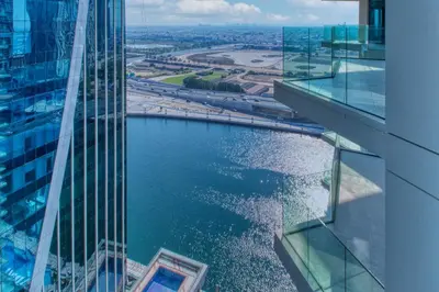 a view of a river from a skyscraper at The Smart Concierge - Urban Oasis by Missoni in Dubai