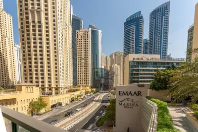 a view of a city with tall buildings at HAVN - 2 Bedroom in Marina Quays, Dubai Marina in Dubai