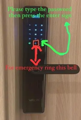 a sign on a door that says please type the password then preserve the enter sign at Azizi Rivera Luxury Studio in Dubai