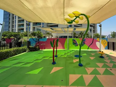 a painting of a playground in a building at KeyRock Luxury Apartment at Aykon Tower with Views in Dubai