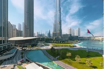 a view of a city with tall buildings at WonderfulStay at The Residences - Best Burj Khalifa & Fountain View - Brand New Luxury Apartments in Dubai