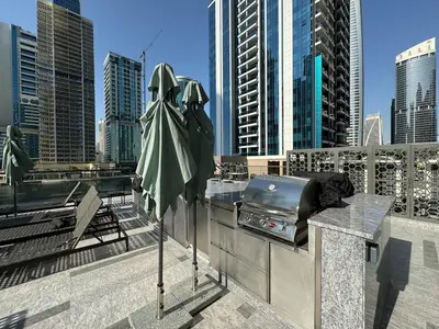 a view of a city skyline from a balcony at High End 1 Bedroom with Exquisite Layout in JLT in Dubai