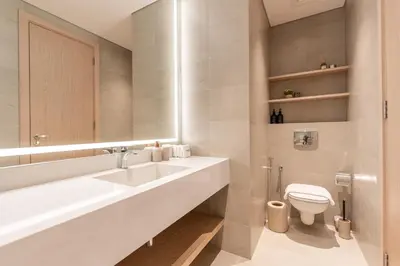 a bathroom with a sink and a toilet at Serene 2BRplus1 Haven in Oakley JVC - 5star Amenities in Dubai