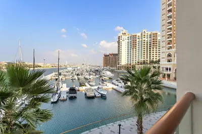 a view of a marina with boats in the water at Silkhaus Cozy Seashore Studio in Palm Jumeirah in Dubai