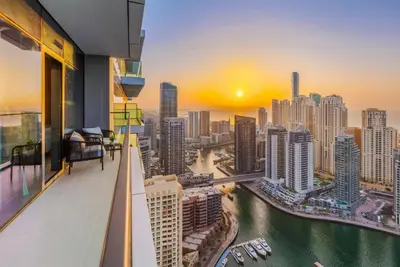 a view of a city skyline from a building at Novity Signature Homes in Dubai