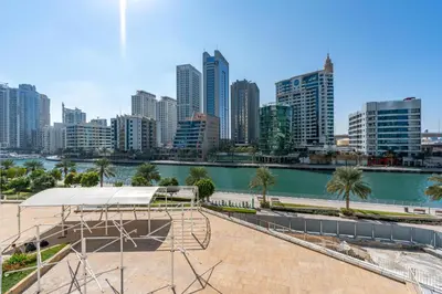 a view of a city skyline with tall buildings at Stylish 1-Bedroom with Stunning Marina Views at Dorra Bay in Dubai