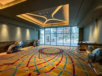 a large room with a large rug on the floor at MBL Royal, JLT -One Bedroom with Lake View in Dubai
