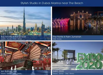 a collage of pictures of the dubai marina near the beach at Cozy Studio Dubai Marina by beach & Metro Z1503 in Dubai