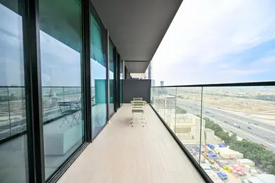 an office building with a view of an airport at Stunning 1 Bdr luxury residence at JVC in Dubai