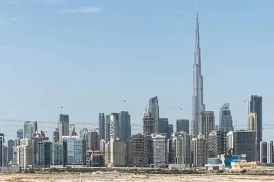 a view of a city with skyscrapers at Modern Meydan Studio Burj View Downtown in Dubai