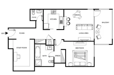 a floor plan of a house at LUX The Burj Khalifa Fountain View Suite 2 in Dubai